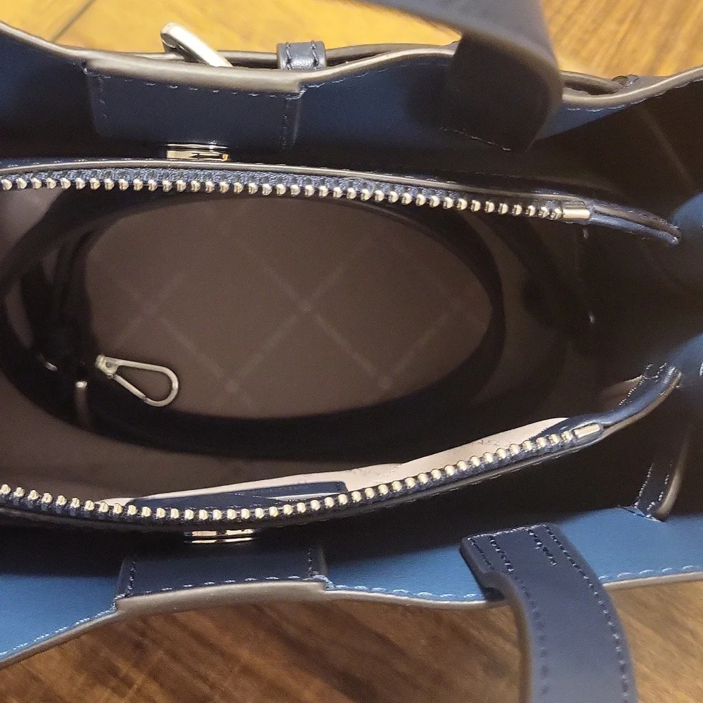 Michael Kors Emilia Small Pebbled Leather Navy Blue Satchel - Picture 4 of 8